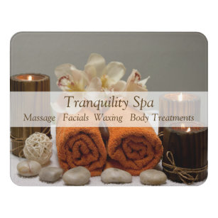 Spa Salon Tranquil Towels Candles Door Sign