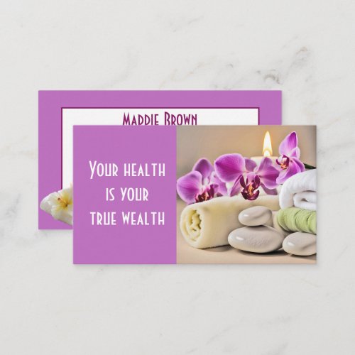 Spa Salon with Towels and Orchids Business Card