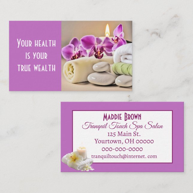 Spa Salon with Towels and Orchids Business Card (Front/Back)