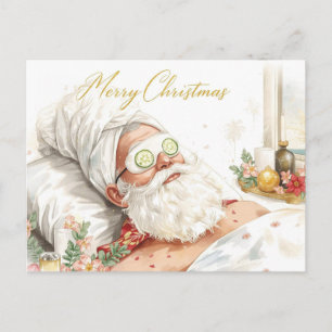 Spa Santa with Cucumber  Merry Christmas  Postcard