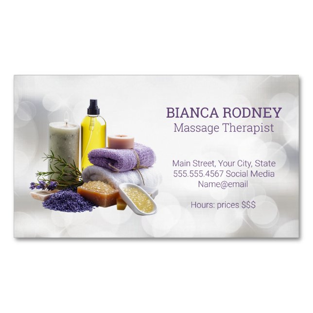 Spa Scent | Bath Salts | Oil Business Card Magnet (Front)