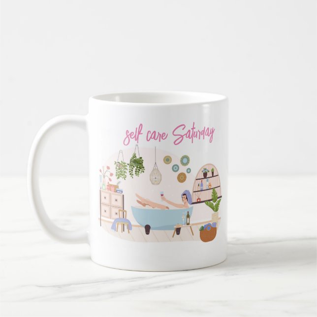 Spa Self Care Saturday Personalized Name Coffee Mug (Left)