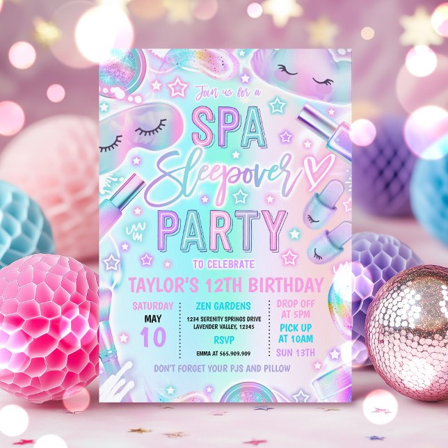 Spa Sleepover Pastel Spa And Sleepover Birthday Invitation (Creator Uploaded)