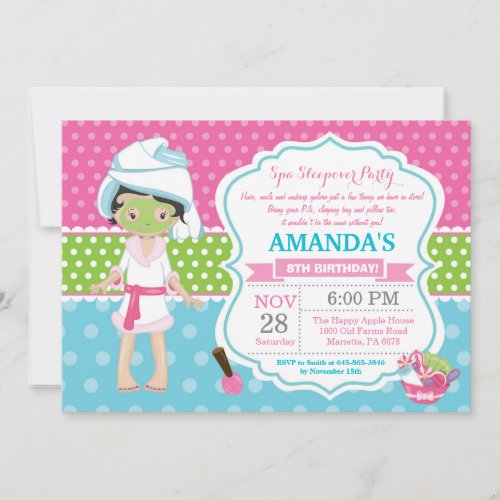 Spa Sleepover Slumber Birthday Party Invitation