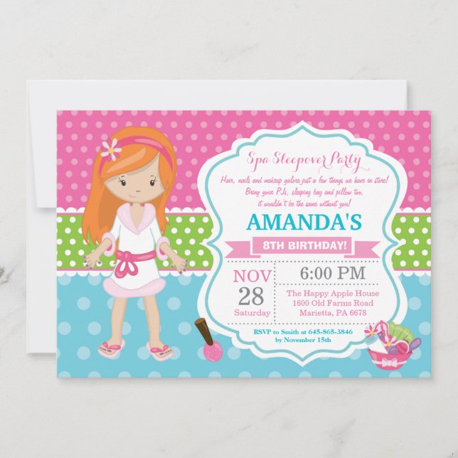 Spa Sleepover Slumber Birthday Party Invitation (Front)