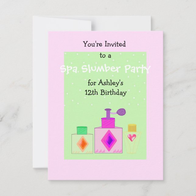 Spa Slumber Party for Girls Invitation (Front)