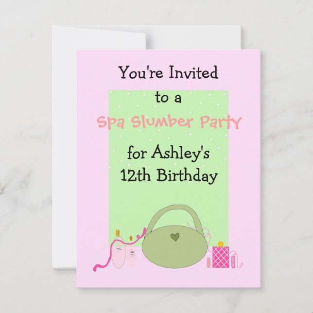 Spa Slumber Party for Girls Invitation (Front)