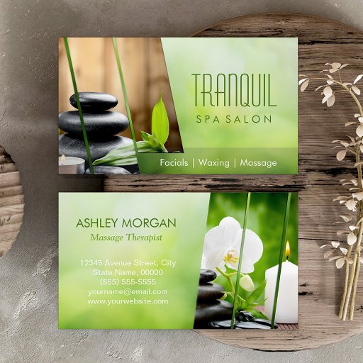 Customizable SPA Still Life Beautiful Green Massage Salon Business Card