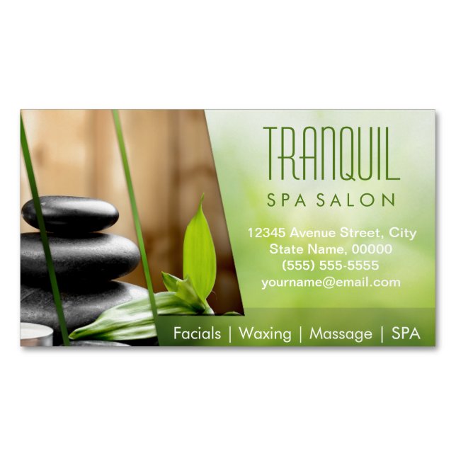 SPA Still Life Beautiful Green Massage Salon Business Card Magnet (Front)