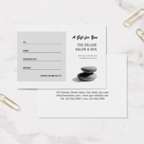 Spa Stones Gift Certificate Business Card