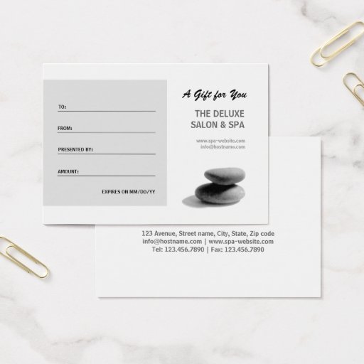 Customizable Spa Stones Gift Certificate Business Card
