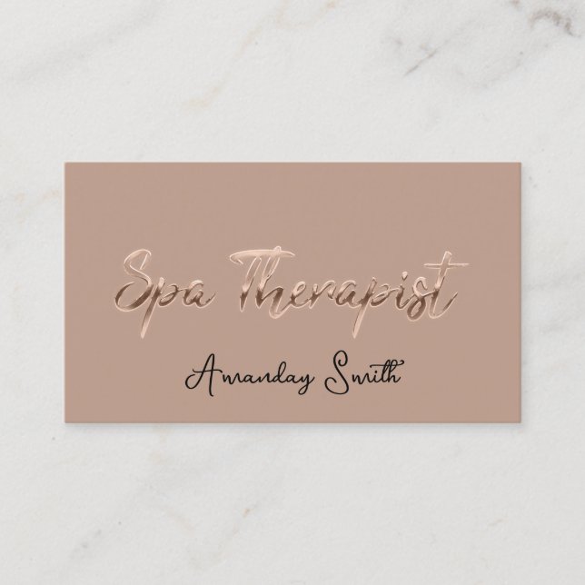 SPA Therapist Script QR Code Logo Rose Gold Business Card (Front)