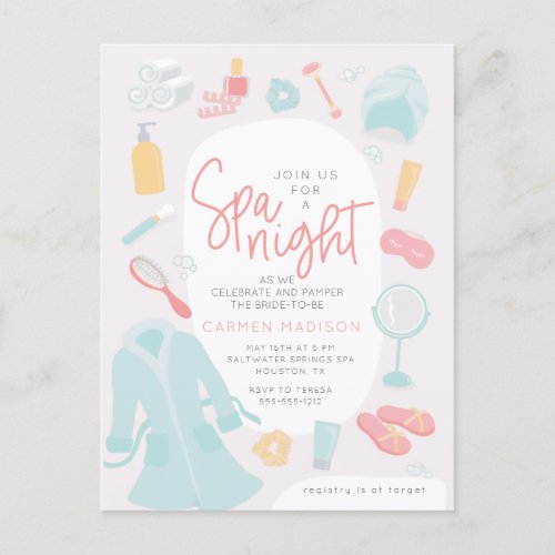 Spa things bridal shower invitation postcard