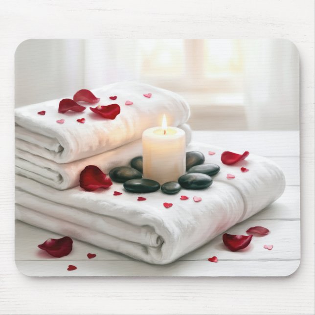 Spa Towels with Red Rose Petals and Hearts Mouse Pad (Front)