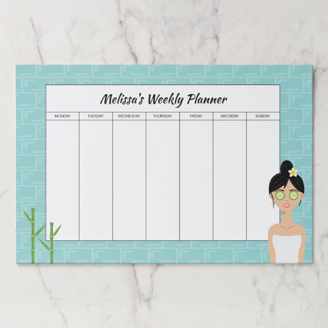 Spa Woman Illustration Custom Name Weekly Planner Paper Pad (Front)