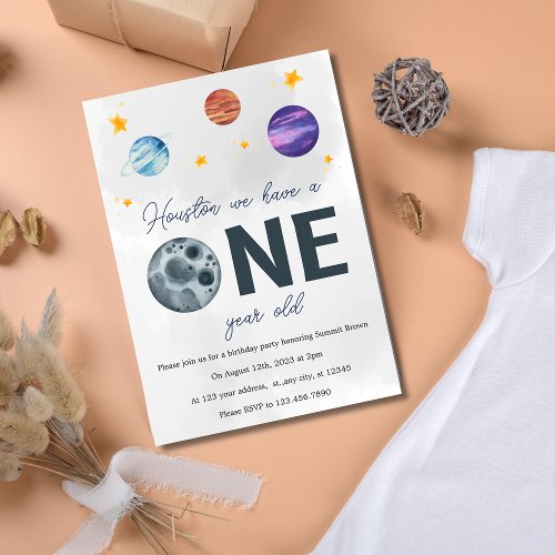 Space 1 Year Old Birthday Party Invitation