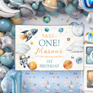 Space 1st Birthday Backdrop First Trip Around Sun Banner