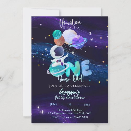 Space 1st Birthday Galaxy Outer Space Invitation