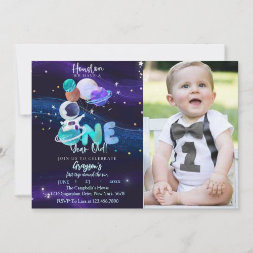 Space 1st Birthday Galaxy Outer Space Invitation