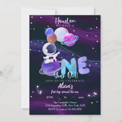 Space 1st Birthday Galaxy Outer Space Invitation