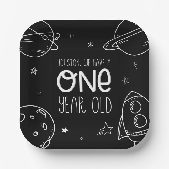 Space 1st Birthday - Houston One Year Old - Plates (Front)
