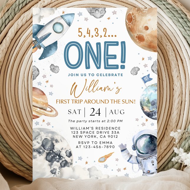 Space 1st Birthday Party First Trip Around The Sun Invitation (Creator Uploaded)