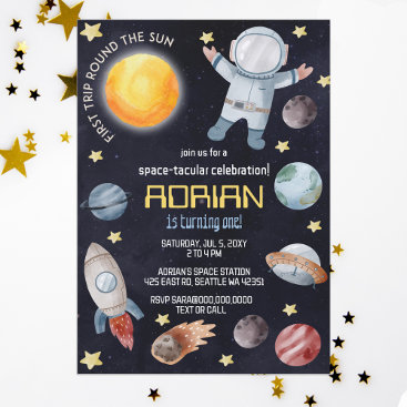 Space 1st Birthday Party First Trip Around The Sun Invitation