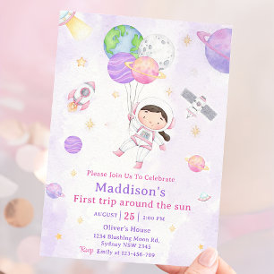 Space 1st Birthday Party First Trip Around The Sun Invitation