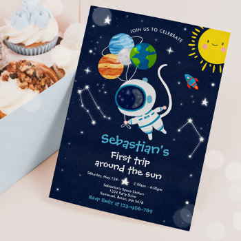 Space 1st Birthday Party First Trip Around The Sun Invitation by PixelPerfectionParty at Zazzle