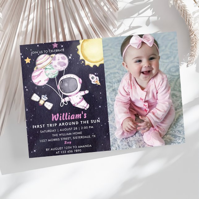 Space 1st Birthday Party First Trip Around The Sun Invitation (Creator Uploaded)