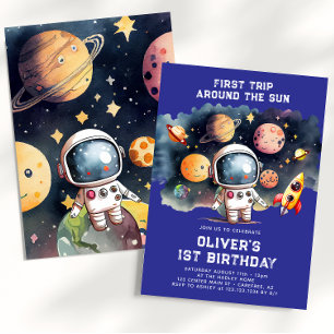 Space 1st Birthday Party First Trip Around The Sun Invitation