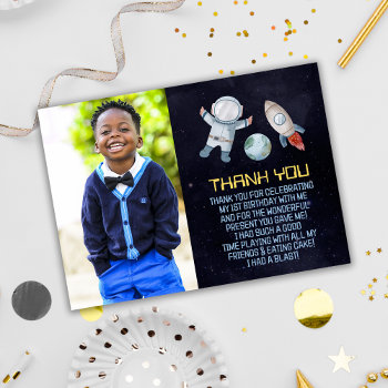Space 1st Birthday Party First Trip Around The Sun Thank You Card by Invitationboutique at Zazzle