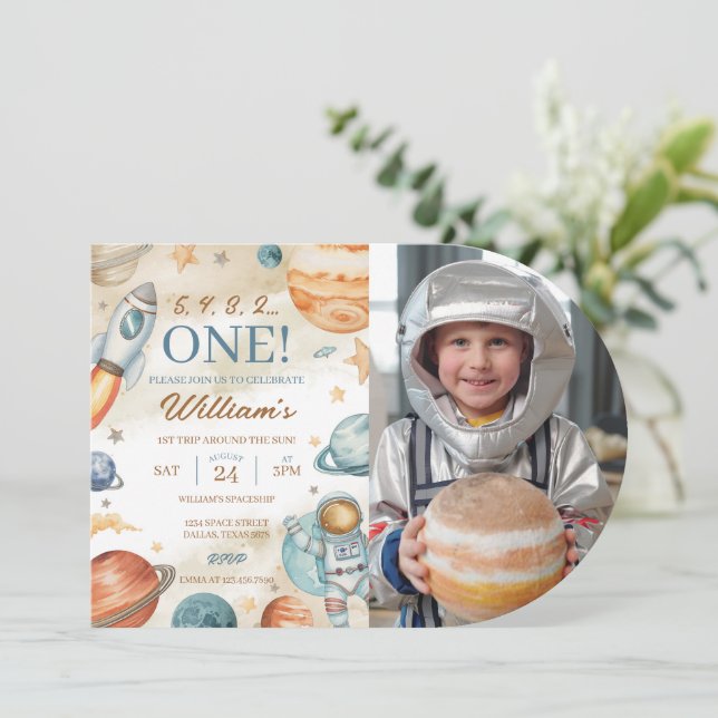 Space 1st Birthday Photo Invitation (Standing Front)