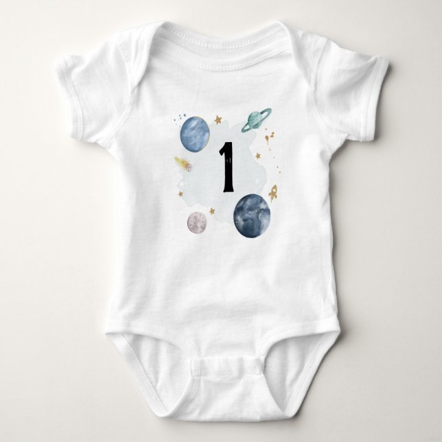 Space 1st Birthday Planets Galaxy One Shirt Boy (Front)