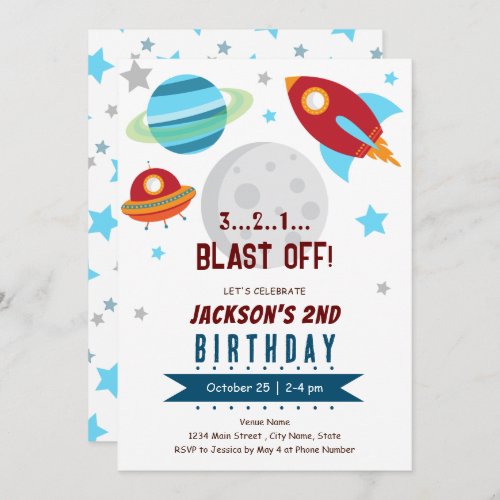 Space 2nd Birthday  Invitation