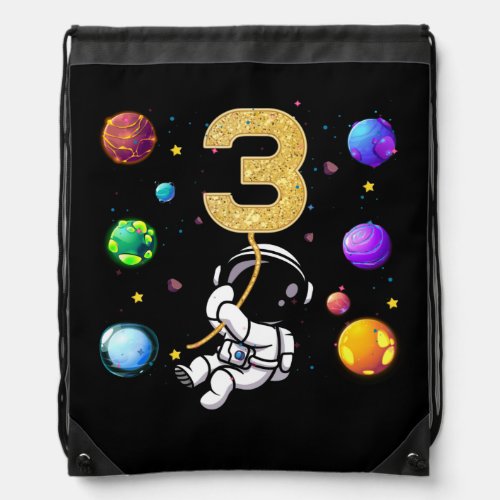 Space 3 Years Old 3th Birthday Planets Astronaut Drawstring Bag