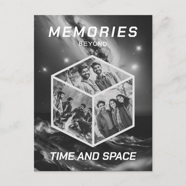 Space 3D Photo Cube Images Collage Postcard (Front)