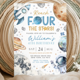 Space 4th Birthday Inviation, Rech Four The Stars Invitation