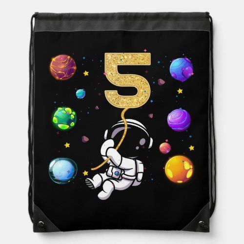 Space 5 Years Old 5th Birthday Planets Astronaut Drawstring Bag