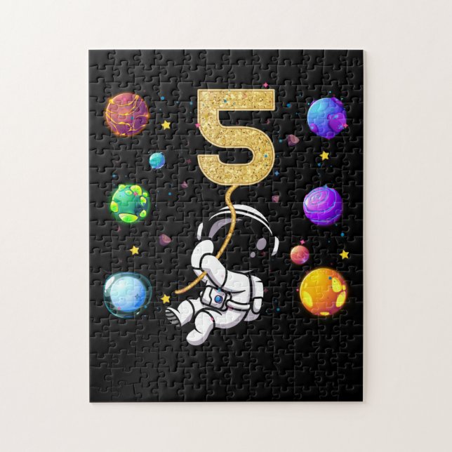 Space 5 Years Old 5th Birthday Planets Astronaut Jigsaw Puzzle (Vertical)