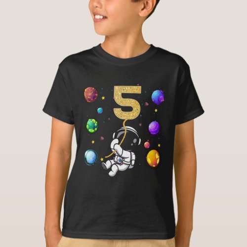 Space 5 Years Old 5th Birthday Planets Astronaut T_Shirt