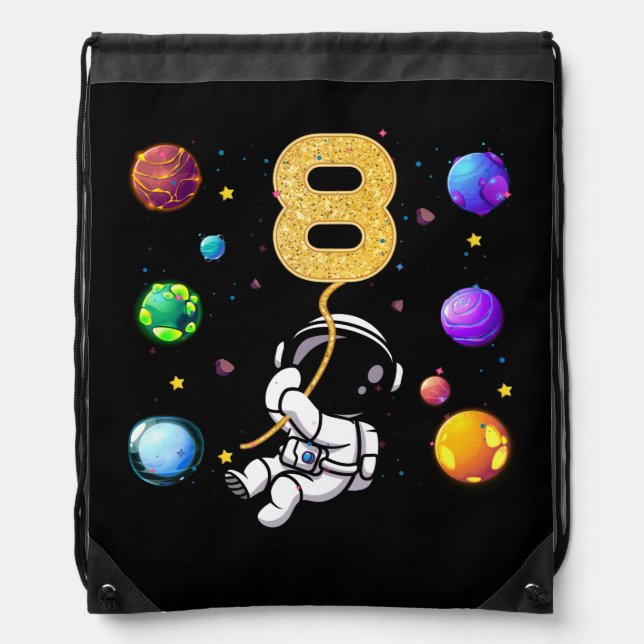Space 8 Years Old 8th Birthday Planets Astronaut Drawstring Bag (Front)