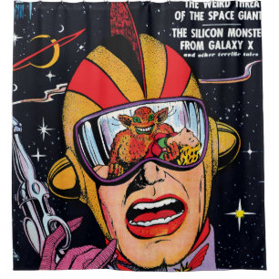 Space Action #2 Vintage Sci Fi Comic Book Cover Shower Curtain