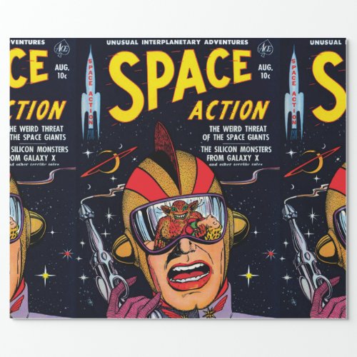 Space Action 2 Vintage Sci Fi Comic Book Cover Wrapping Paper