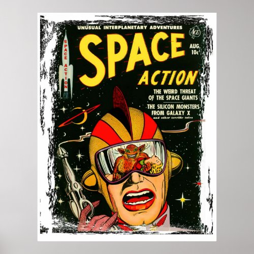 Space Action Retro Scifi Comic Cover  Vintage Poster