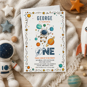 Space Adventure 1st birthday Outer Space Invitation