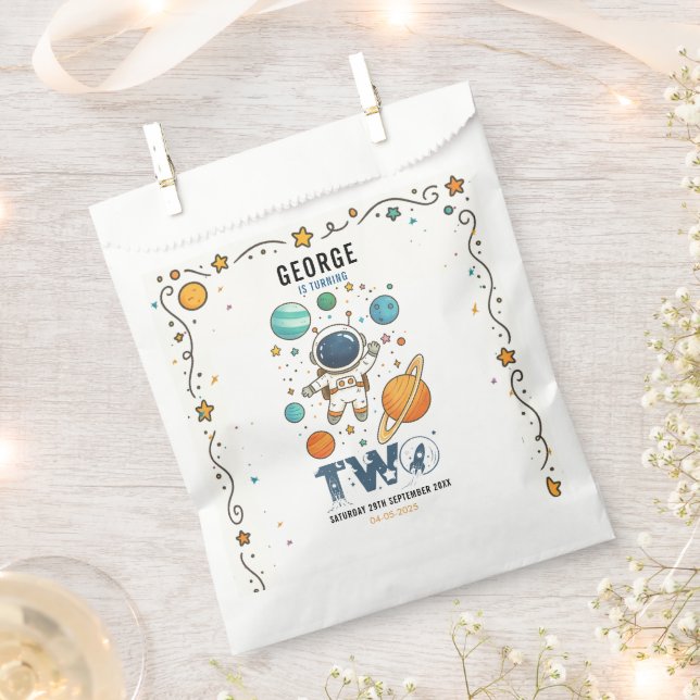 Space Adventure 2nd Birthday | Outer Space Party Favor Bag (Clipped)