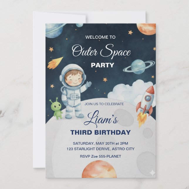 Space Adventure Astronaut Birthday Invitation (Front)