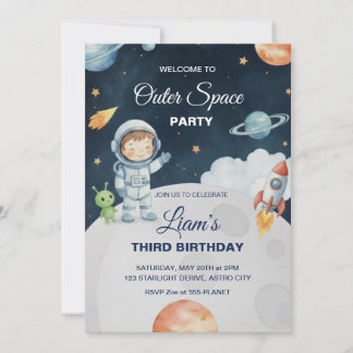 Space Adventure Astronaut Birthday Invitation