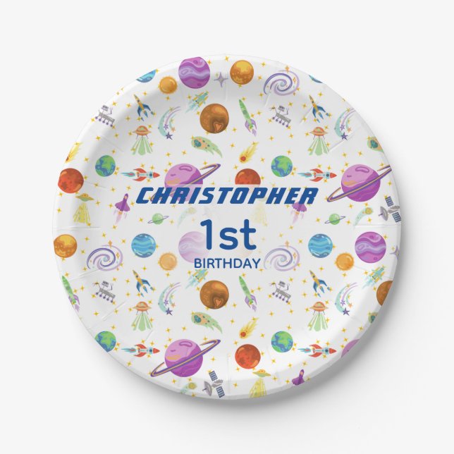 Space adventure birthday paper plates (Front)